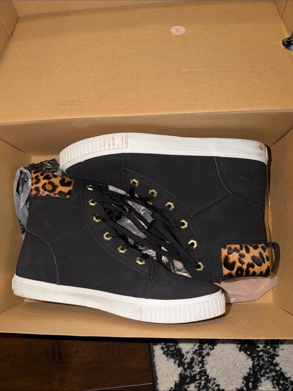 Timberland Skyla Bay 6in Boot - Black with Leopard Accent